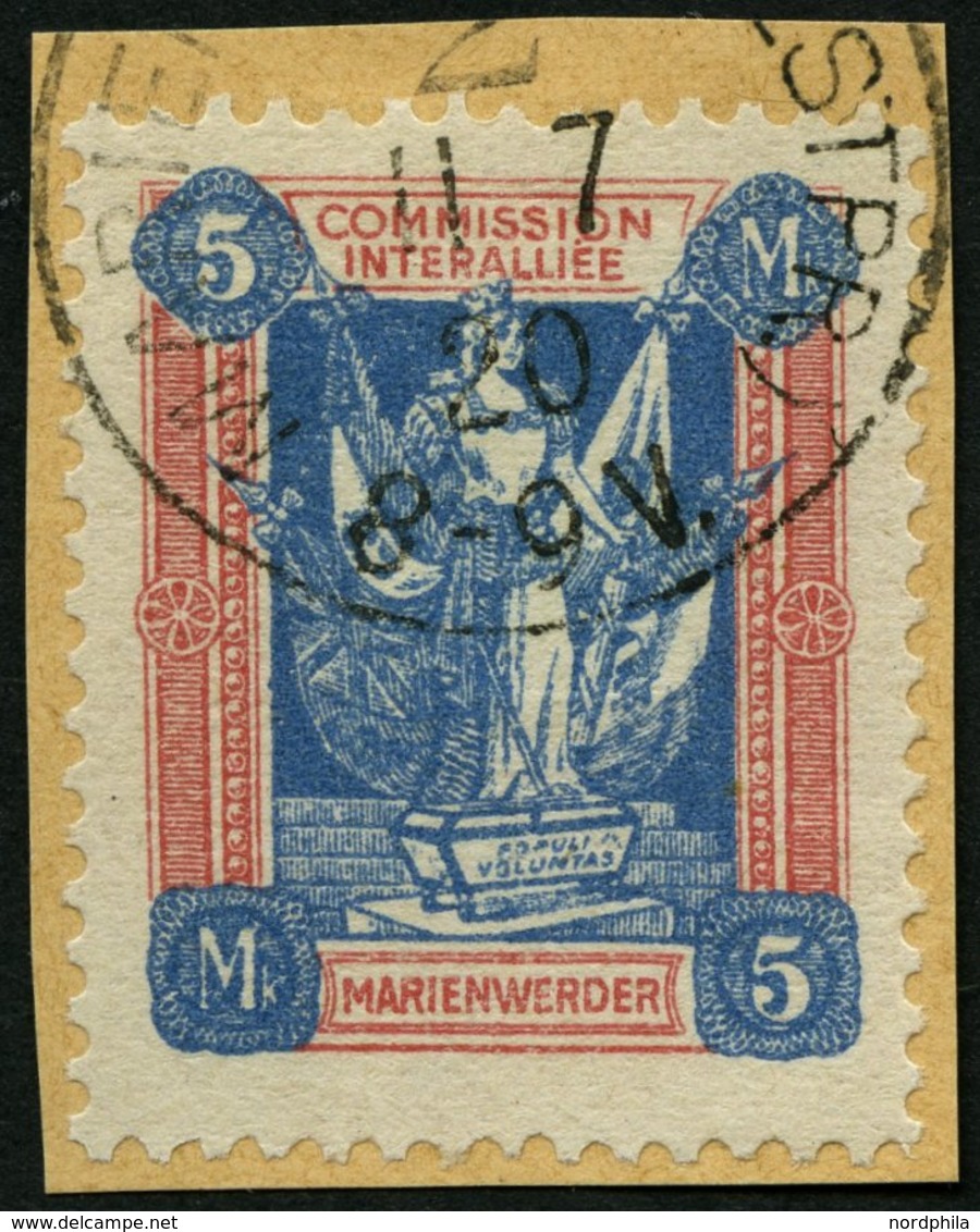 MARIENWERDER 14a BrfStk, 1920, 5 M. Ultramarin/hellrot, Prachtbriefstück, Mi. 120.- - Otros & Sin Clasificación