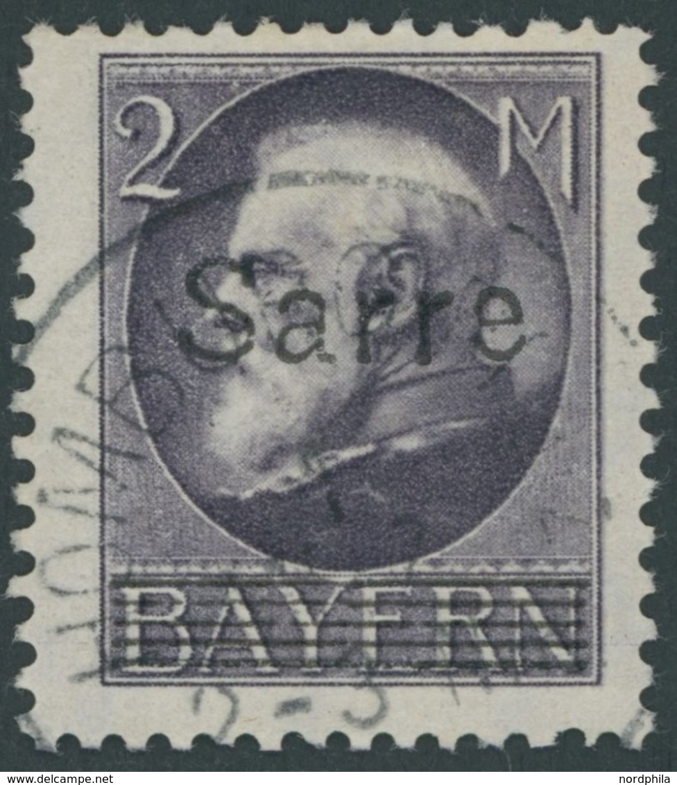 SAARGEBIET 28b O, 1920, 2 M. Schwarzgrauviolett Bayern-Sarre, Pracht, Gepr. Burger, Mi. 170.- - Autres & Non Classés