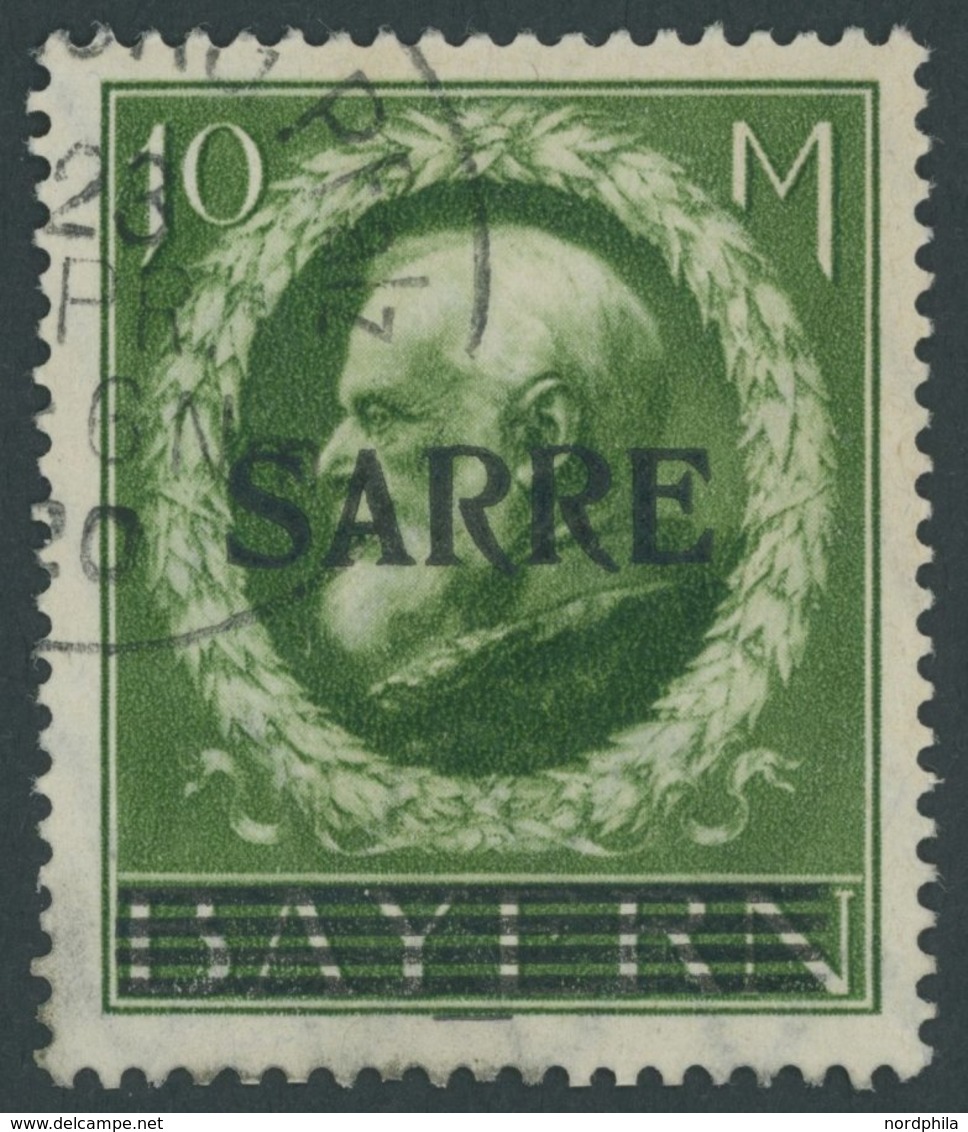SAARGEBIET 31 O, 1920, 10 M. Bayern-Sarre, Pracht, Gepr. Burger, Mi. 320.- - Other & Unclassified