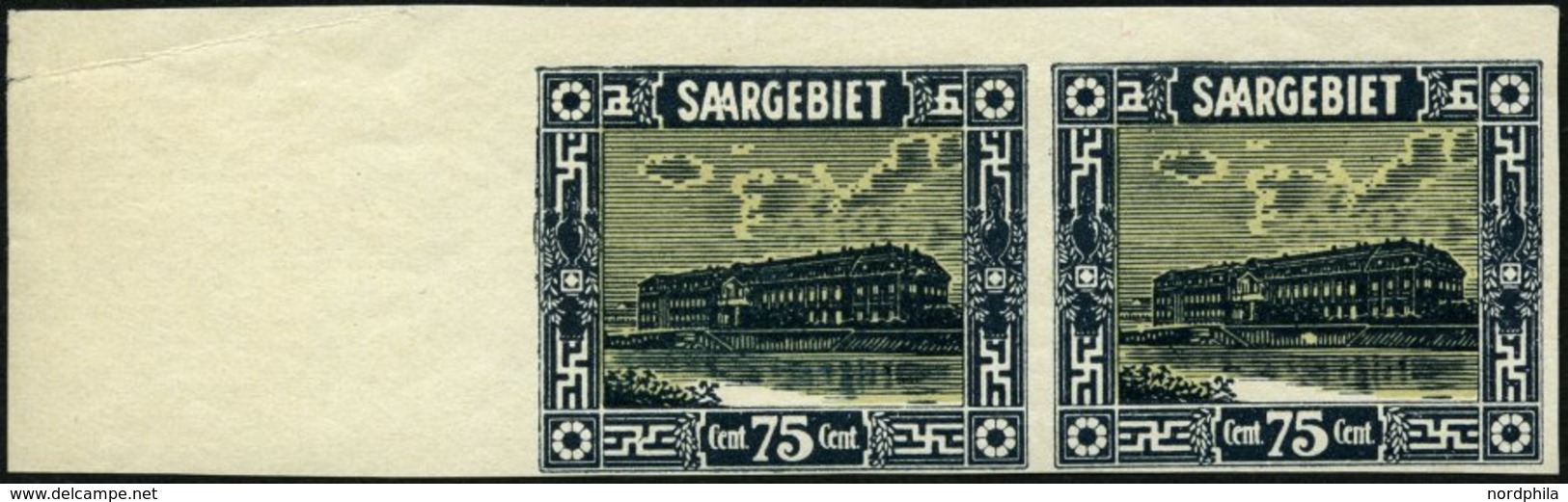 SAARGEBIET 101U Paar **, 1923, 75 C. Steingutfabrik, Ungezähnt, Im Waagerechten Randpaar, Rechte Marke Mit Abart Scheinw - Otros & Sin Clasificación