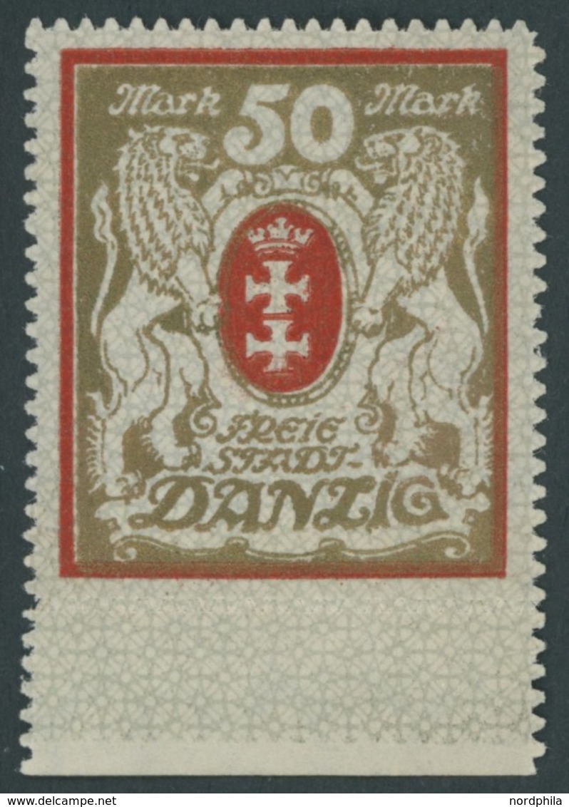 FREIE STADT DANZIG 100Xa **, 1922, 50 M. Rot/gold, Wz. 2X, Postfrisch, Pracht, Mi. (260.-) - Sonstige & Ohne Zuordnung