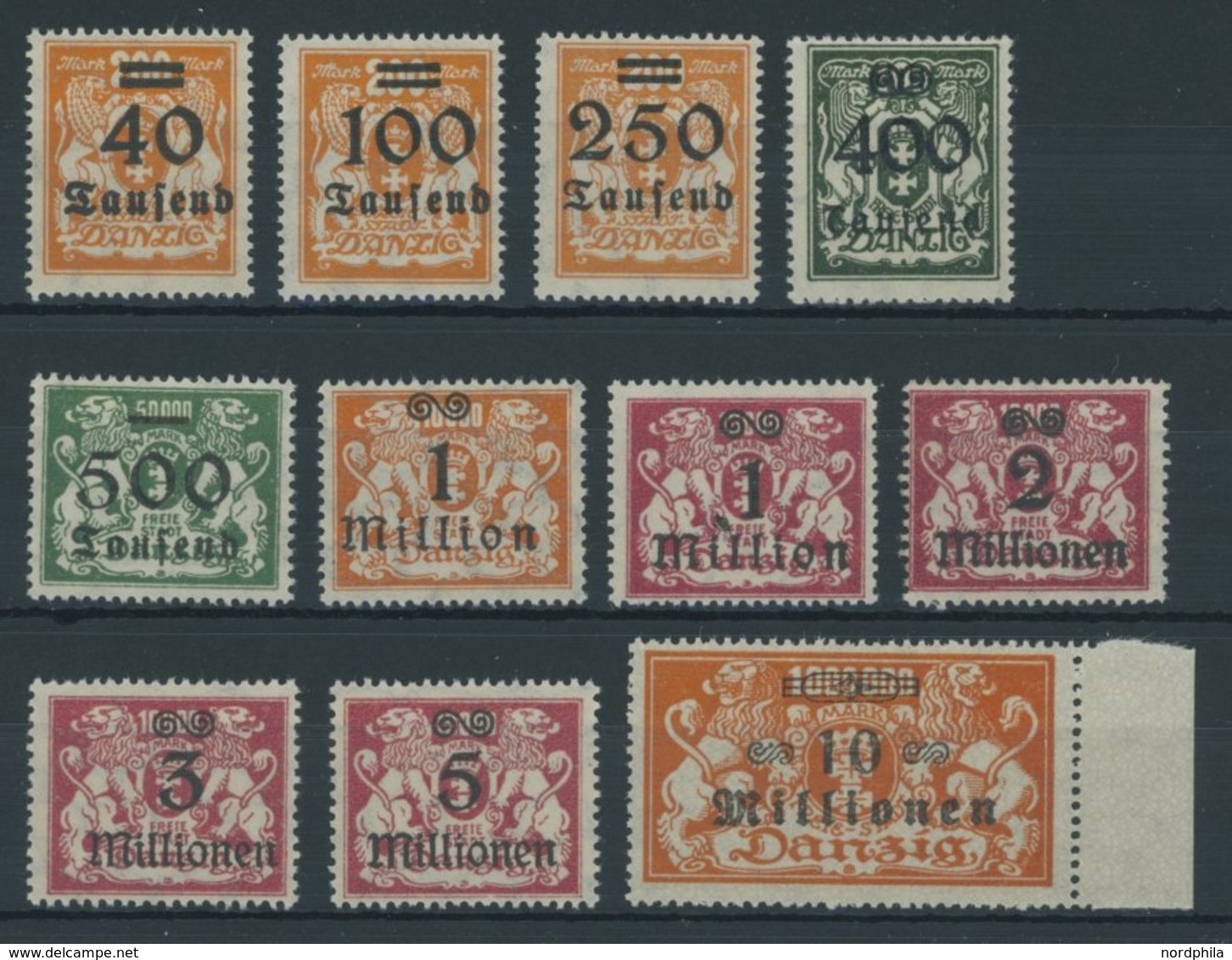 FREIE STADT DANZIG 158-68 **, 1923, Freimarken, Mi.Nr. 161 Und 162 Falzrest Sonst Postfrischer Prachtsatz - Other & Unclassified