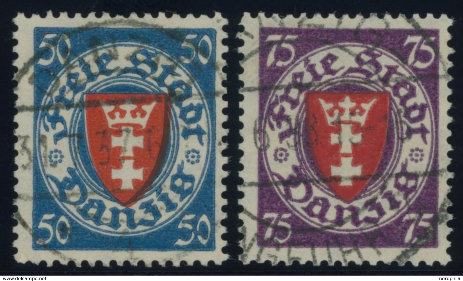 FREIE STADT DANZIG 200/1yba O, 1924, 50 Pf. Kobaltblau/zinnoberrot Auf Mattchromgelb Und 75 Pf. Braunviolett/zinnoberrot - Other & Unclassified