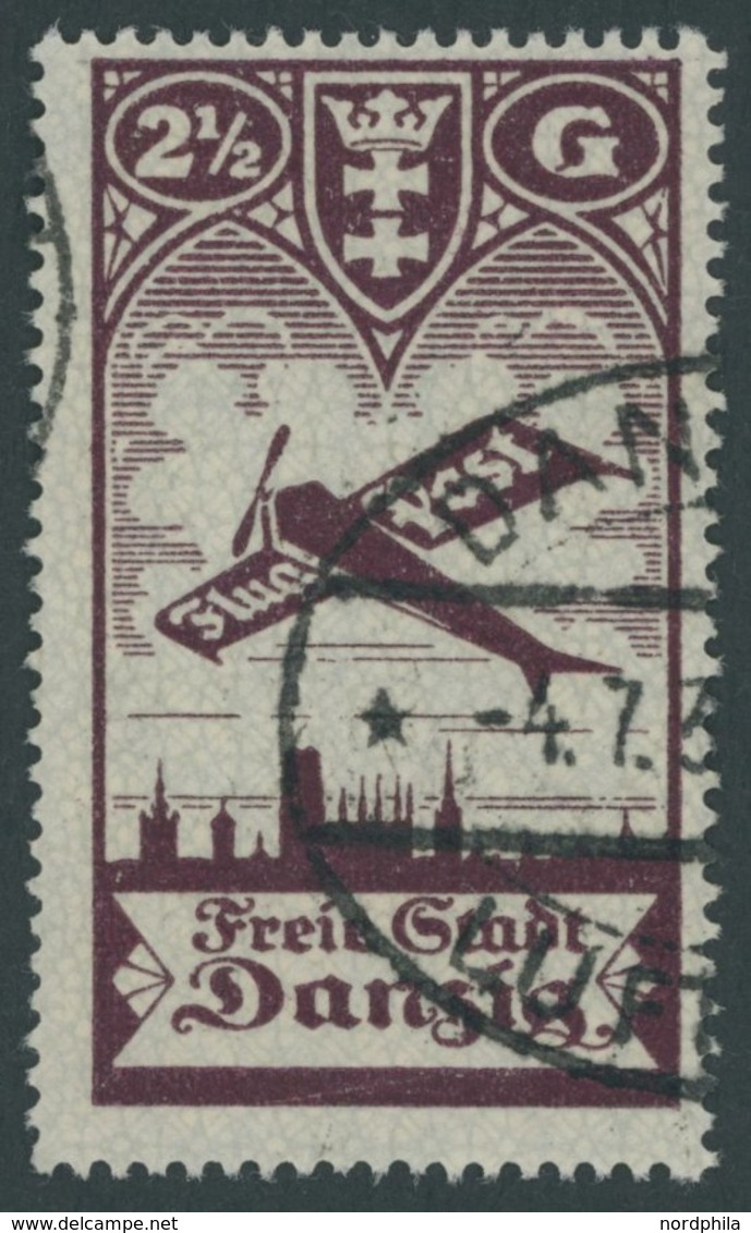 FREIE STADT DANZIG 206IV O, 1924, 21/2 G. Flugpost Mit Plattenfehler Strich Links Unten Am G Von Gulden, Pracht, Mi. 250 - Other & Unclassified