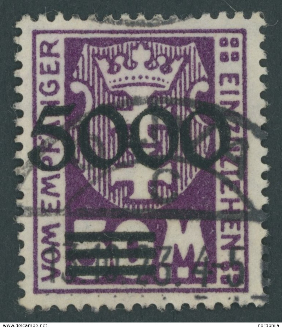 PORTOMARKEN P 26I O, 1923, 5000 Auf 50 M. Dunkelpurpur, Aufdruck Rußig, Zeitgerechte Entwertung OLIVA C, Pracht, Fotoatt - Andere & Zonder Classificatie