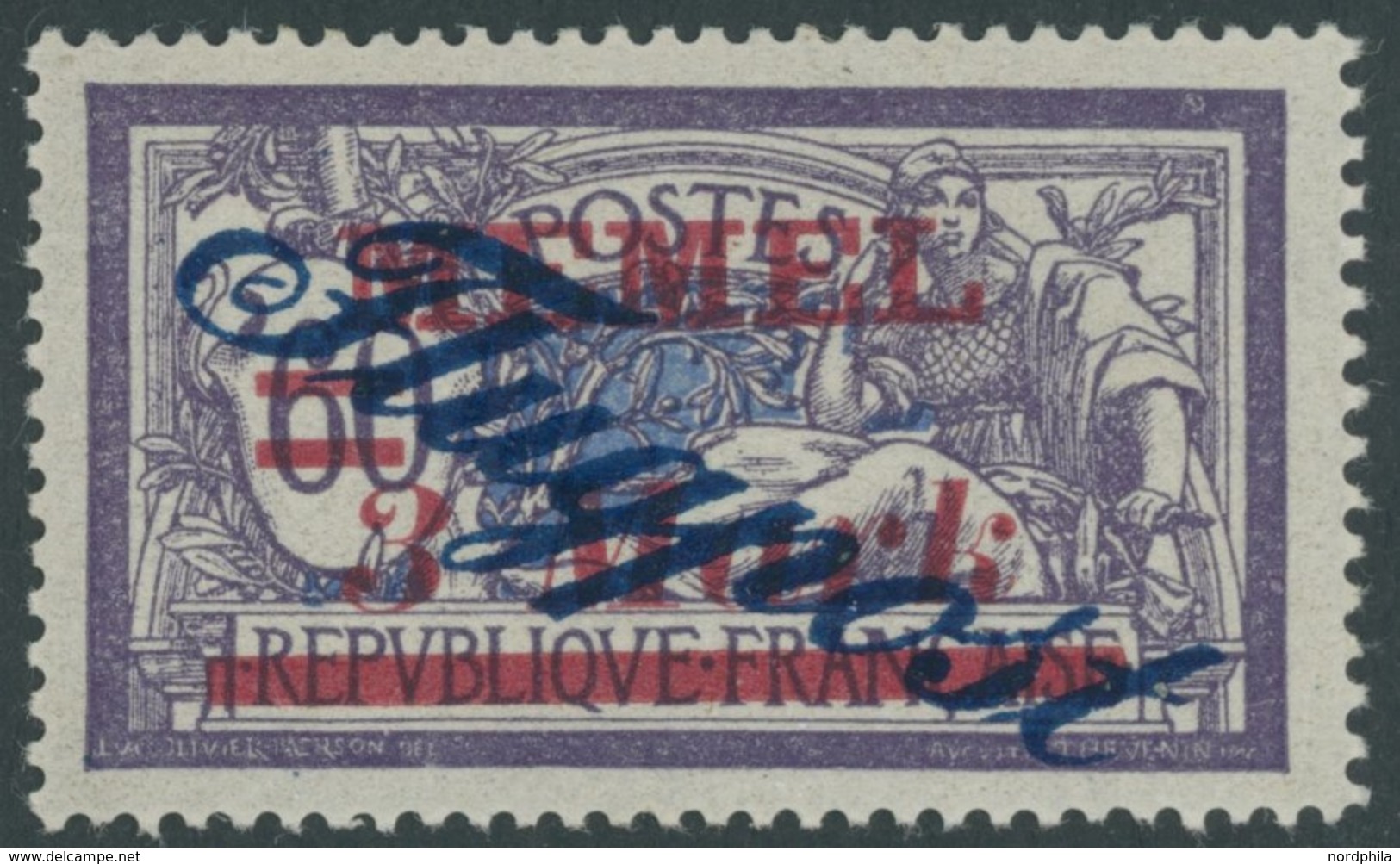 MEMELGEBIET 79 *, 1922, 3 M. Auf 60 C. Dunkelgrauviolett/kobalt, Falzrest, Pracht, Mi. 160.- - Memelgebiet 1923