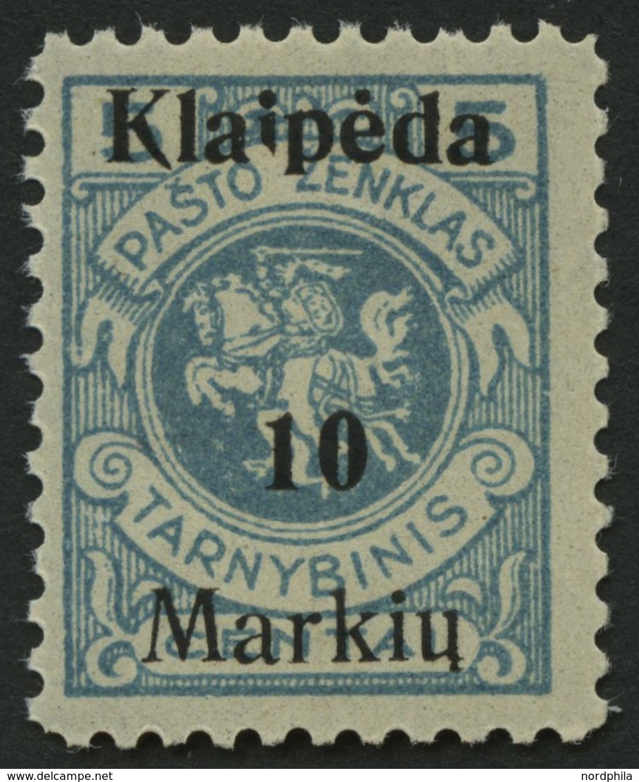 MEMELGEBIET 129IPF I **, 1923, 10 M. Auf 5 C. Grünlichblau, Aufdruck Ohne (Memel) Und Doppelbalken, Mit Abart I In Klaip - Memelgebiet 1923