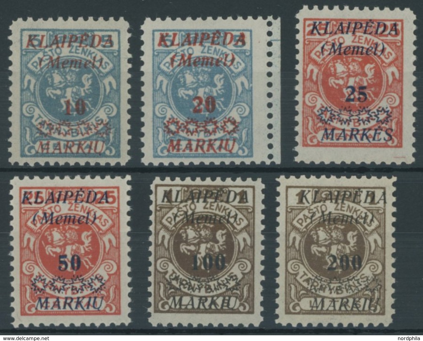 MEMELGEBIET 135-40 **, 1923, Staatsdruckerei Kowno, Postfrischer Prachtsatz, Mi. 220.- - Memelgebiet 1923