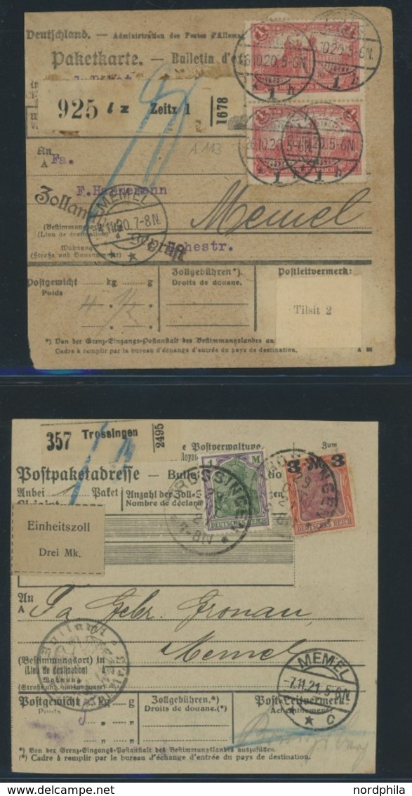 MEMELGEBIET 1920/1, Interessante Sammlung Von 20 Paketkarten Ins Memelgebiet Mit Verschiedenen Inflations-Frankaturen Vo - Memel (Klaipeda) 1923