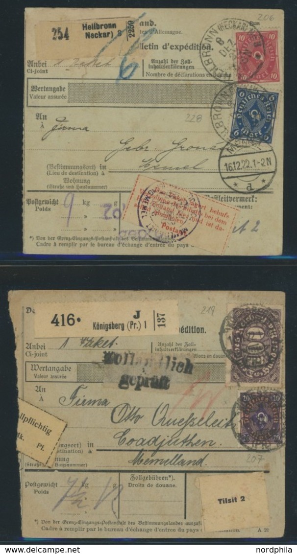 MEMELGEBIET 1920/1, Interessante Sammlung Von 20 Paketkarten Ins Memelgebiet Mit Verschiedenen Inflations-Frankaturen Vo - Klaipeda 1923