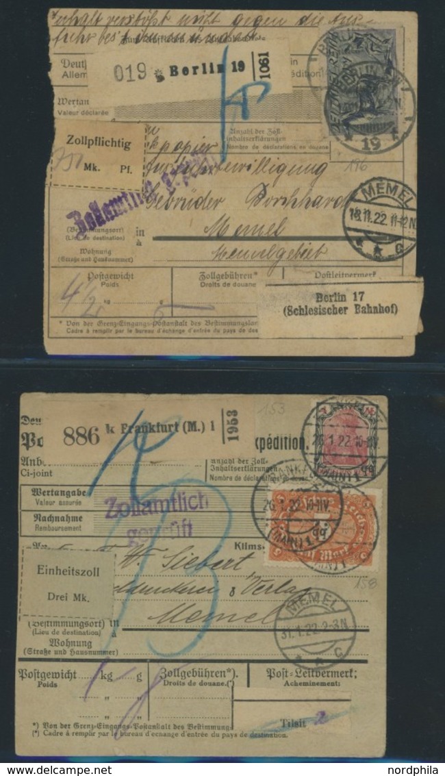 MEMELGEBIET 1920/1, Interessante Sammlung Von 20 Paketkarten Ins Memelgebiet Mit Verschiedenen Inflations-Frankaturen Vo - Memel (Klaipeda) 1923