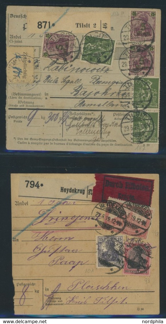 MEMELGEBIET 1920/1, interessante Sammlung von 20 Paketkarten ins Memelgebiet mit verschiedenen Inflations-Frankaturen vo