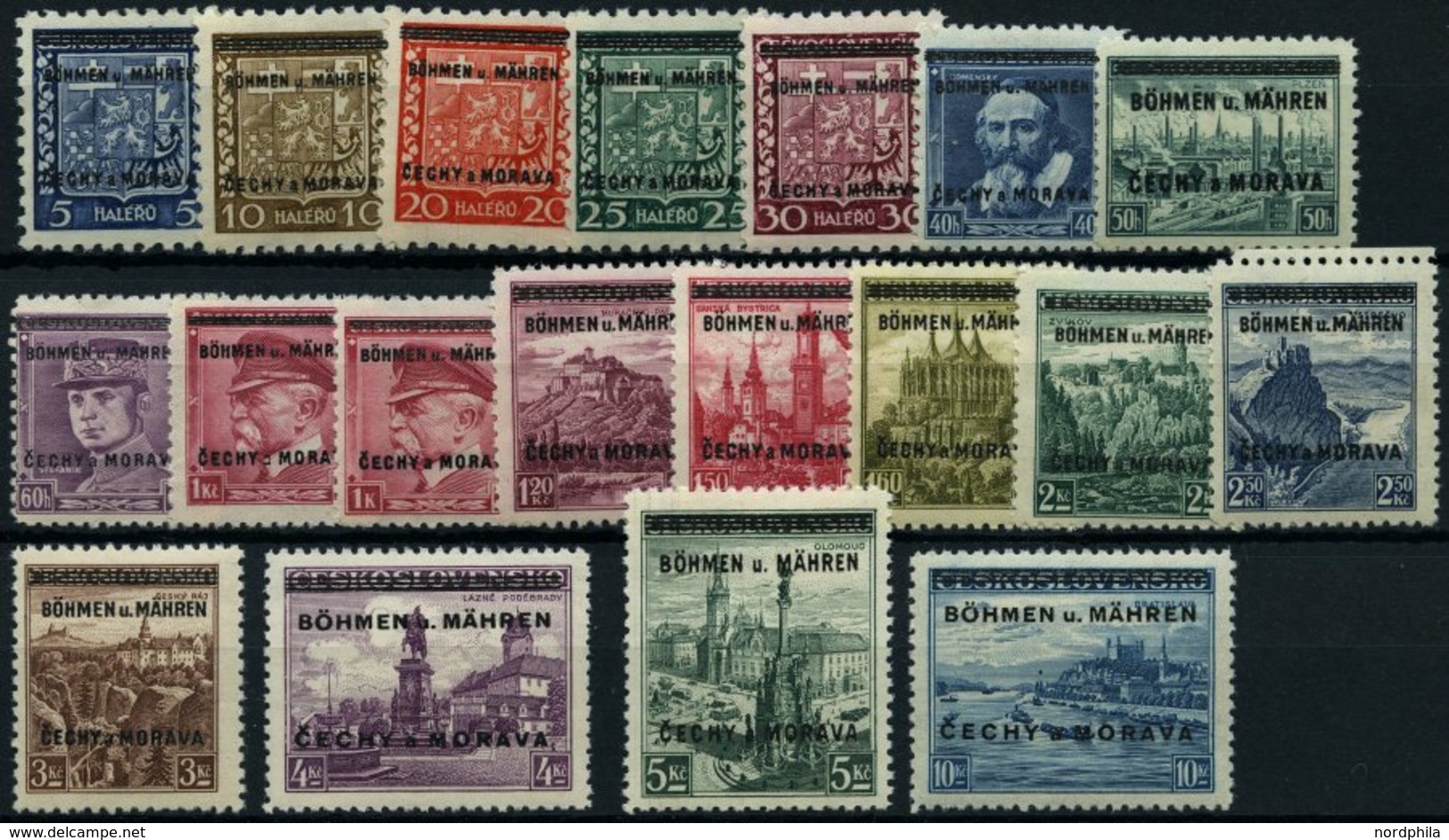 BÖHMEN UND MÄHREN 1-19 **, 1939, Kopfbilder Und Landschaften, Prachtsatz, Gepr. Gilbert, Mi. 120.- - Unused Stamps