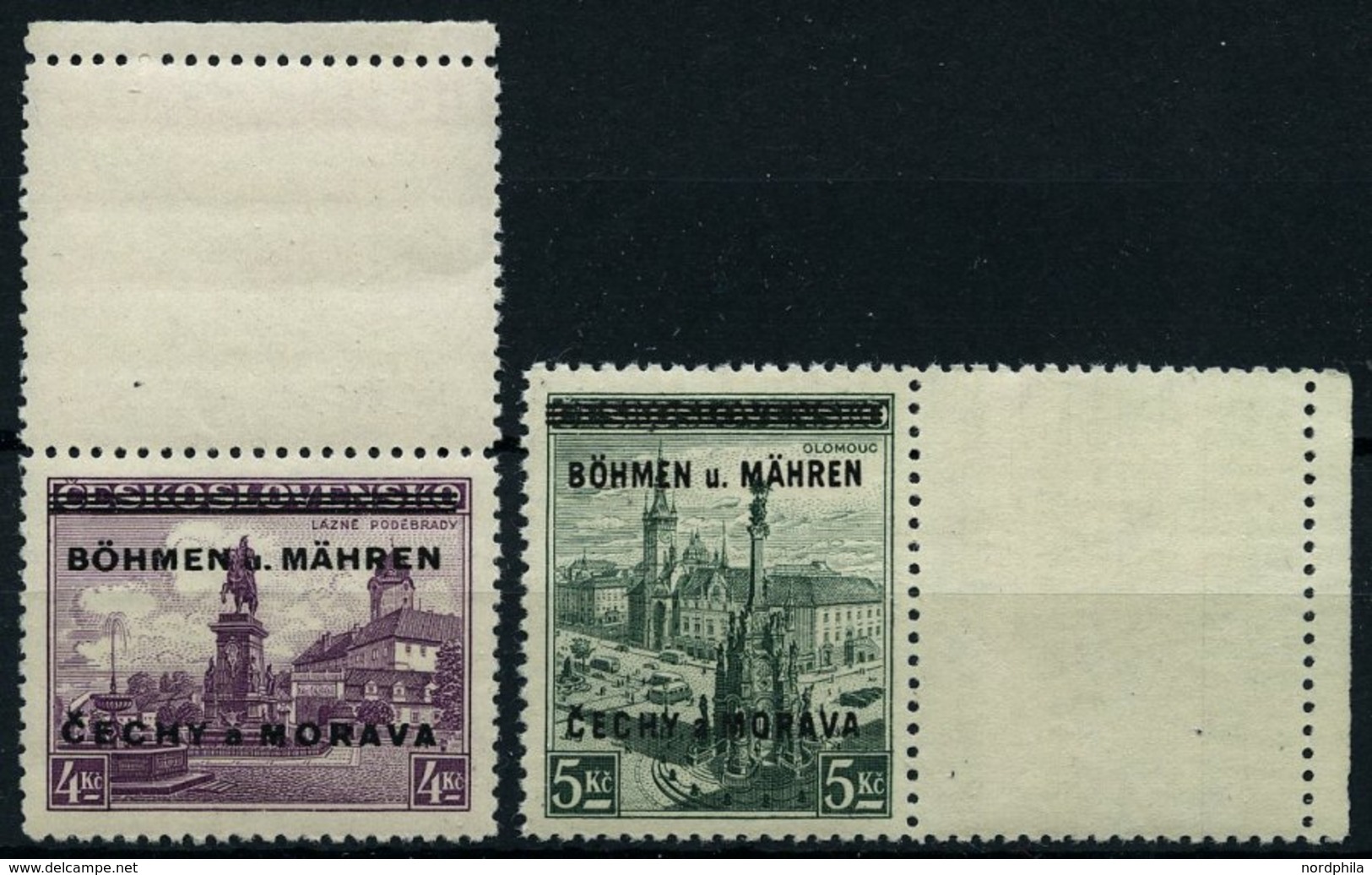 BÖHMEN UND MÄHREN 17LS,18LW **, 1939, 4 Kc. Burg Podiebrad Mit Senkrechtem Leerfeld Und 10 Kc. Pressburg Mit Waagerechte - Nuevos