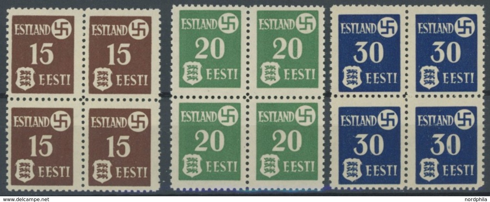 ESTLAND 1-3x VB **, 1941, Landespost, Gestrichenes Papier, In Viererblocks, Postfrisch, Pracht, Mi. 240.- - Ocupación 1938 – 45