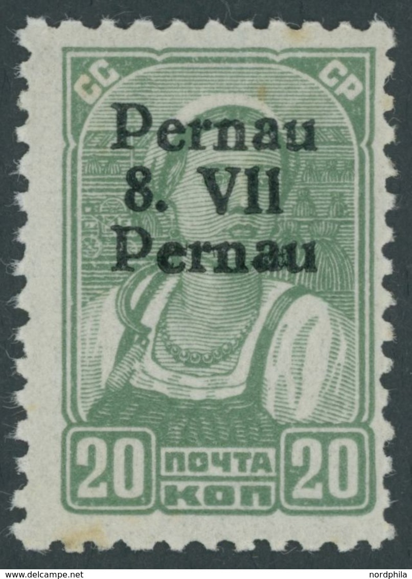 PERNAU 8IV **, 1941, 20 K. Schwarzgelbgrün Mit Aufdruck Pernau/Pernau, Feinst (etwas Fleckig), Kurzbefund Löbbering, Mi. - Occupation 1938-45