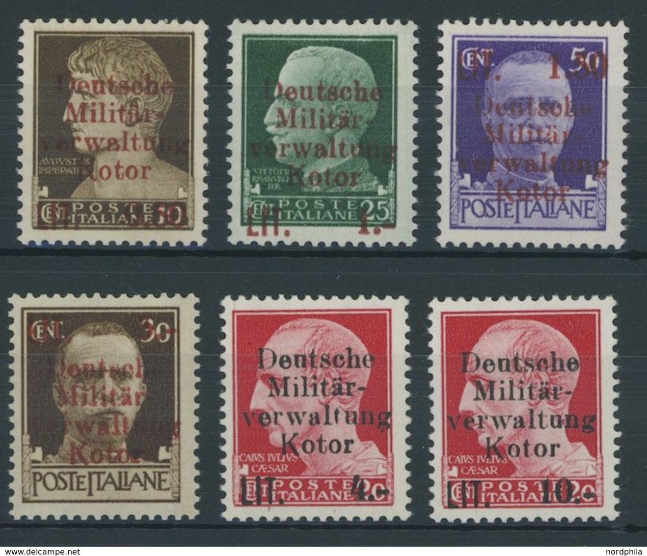 KOTOR 1-6 **, 1944, Militärverwaltung, Postfrischer Prachtsatz, Endwerte Gepr. Brunel/Krischke, Mi 1100.- - Ocupación 1938 – 45