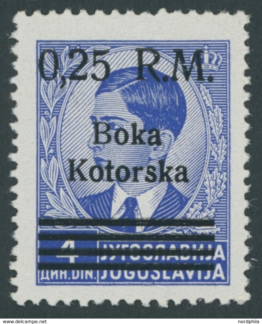 KOTOR 9IPF VI **, 1944, 0.25 M. Auf 4 D. Boka Kotorska, Type I, Mit Aufdruckfehler Linker Diagonalstrich Des M Von R.M.  - Ocupación 1938 – 45