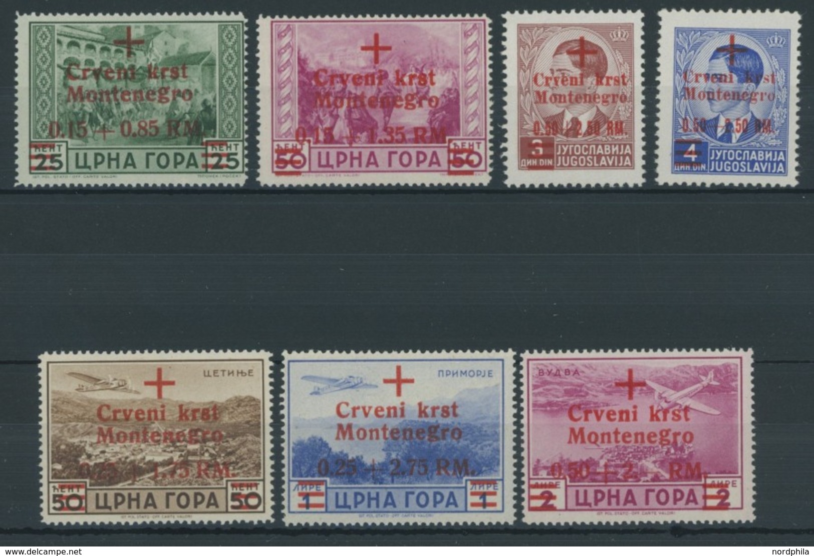 MONTENEGRO 29-35 **, 1944, Rotes Kreuz, Postfrischer Prachtsatz, Fotobefund Kleymann, Mi. (400.-) - Ocu. Alemana: Montenegro