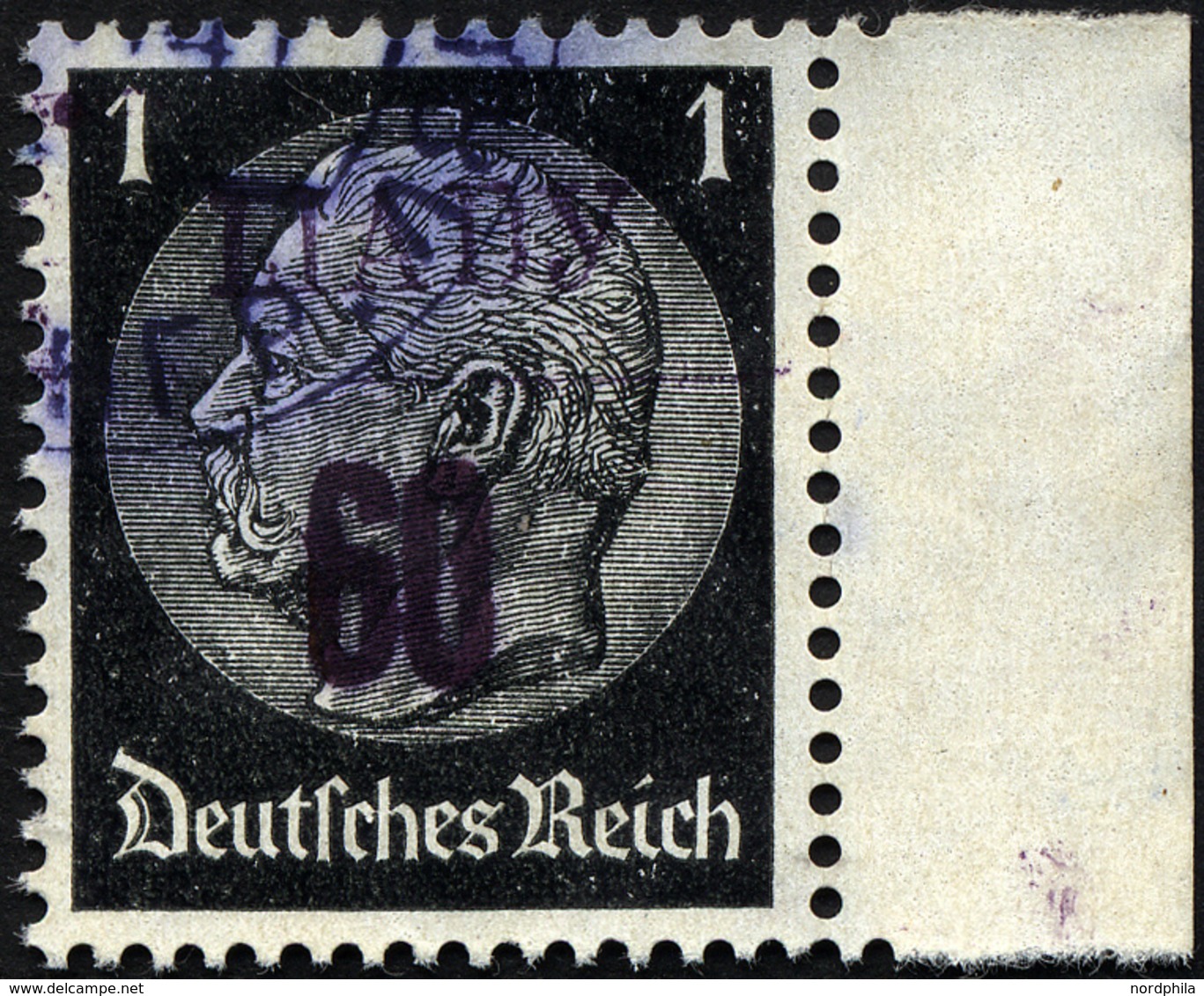 LJADY 1b O, 1941, 60 Kop. Auf 1 Pf. Schwarz, Aufdruck Schwarzviolett, Rechtes Randstück, Pracht, RR!, Fotoattest Zirath, - Occupation 1938-45