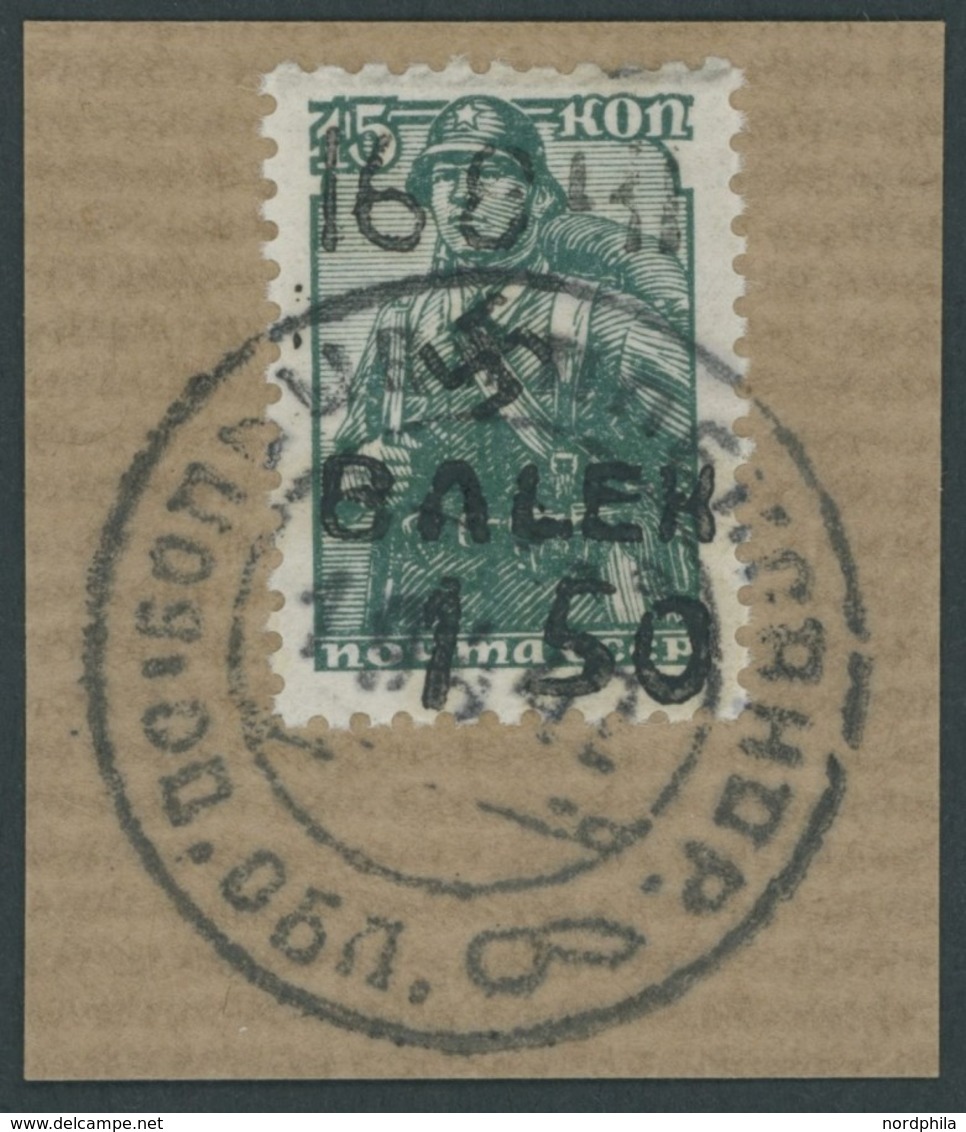 UKRAINE 5III BrfStk, 1942, 1.50 Rbl. Auf 15 K. Dunkelgraugrün, Type III, Prachtbriefstück, Gepr. Keiler Und Zirath, Mi.  - Occupation 1938-45