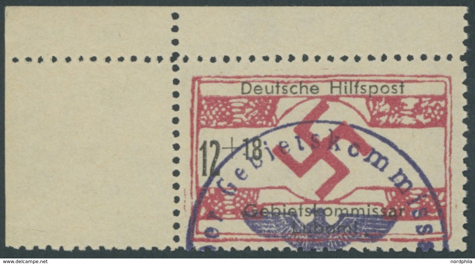 UKRAINE 9 O, 1944, 12 Pf. Luboml Aus Der Linken Oberen Bogenecke, Pracht, Gepr. Zirath, Mi. (150.-) - Besetzungen 1938-45