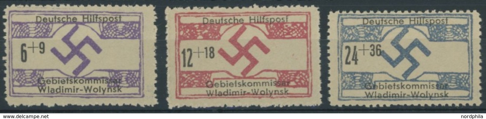 UKRAINE 12-14 (*), 1944, 6 - 24 Pf. Wladimir-Wolynsk, Normale Zähnung, Wie Verausgabt Ohne Gummi, 3 Prachtwerte, Gepr. Z - Ocupación 1938 – 45