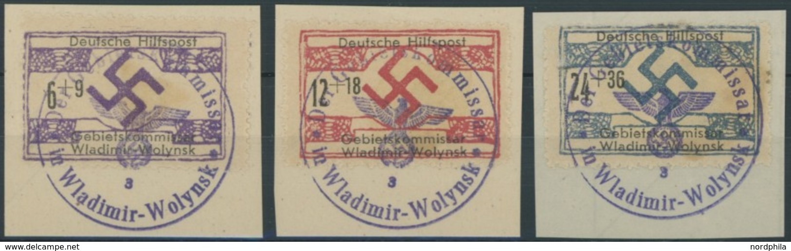 UKRAINE 12-14 BrfStk, 1944, 6 - 24 Pf. Wladimir-Wolynsk, 3 üblich Gezähnte Werte Auf Briefstücken, Pracht, Gepr. Zirath, - Ocupación 1938 – 45