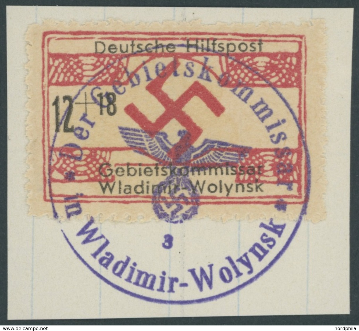 UKRAINE 13 BrfStk, 1944, 12 Pf. Wladimir-Wolynsk, Prachtbriefstück, Gepr. Zirath, Mi. 150.- - Ocupación 1938 – 45
