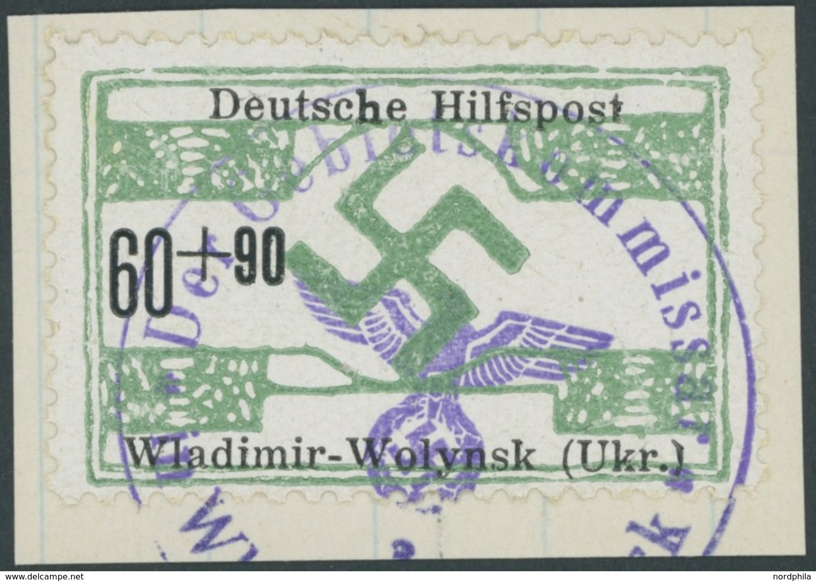 UKRAINE 28 BrfStk, 1944, 60 Pf. Wladimir-Wolynsk, Type II, Prachtbriefstück, Gepr. Zirath, Mi. (150.-) - Ocupación 1938 – 45