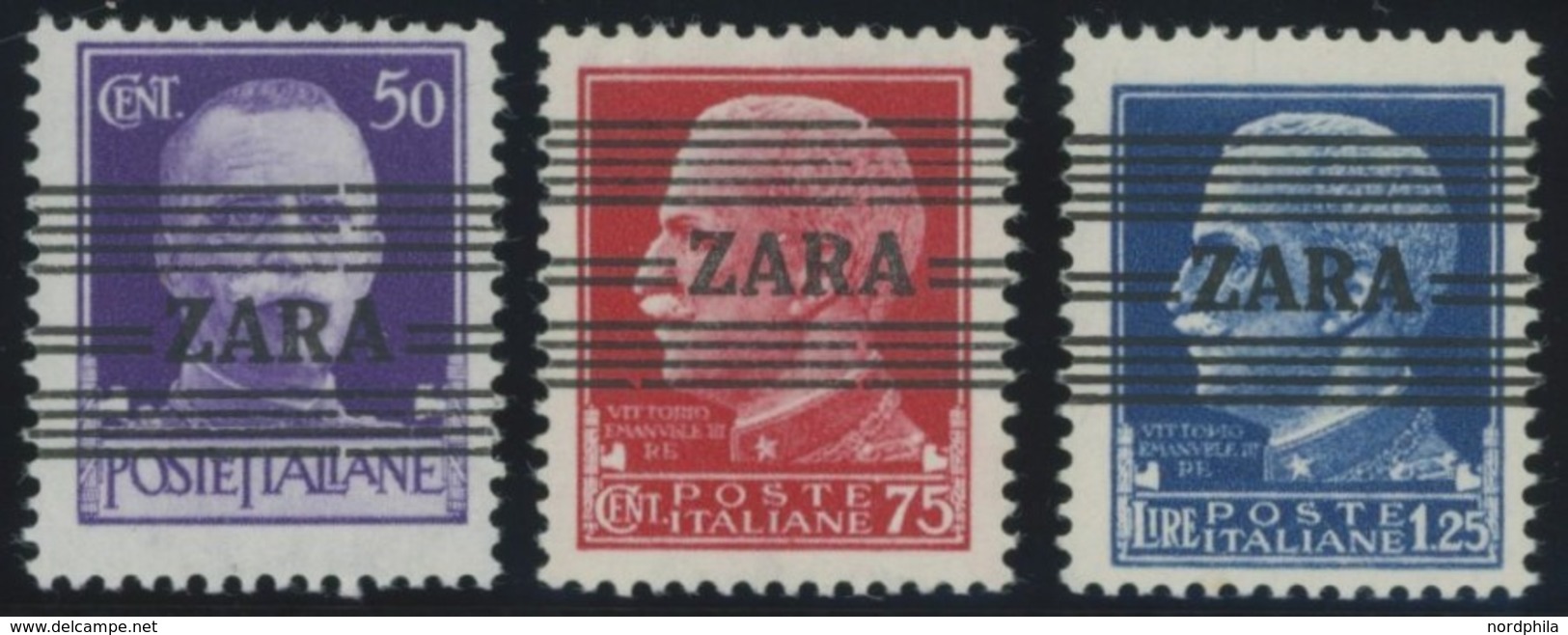 ZARA 32-34 **, 1943, 50 C. - 1.25 L. König Viktor Emanuel, Postfrisch, 3 Prachtwerte, Gepr. Krischke, Mi. 150.- - Duitse Bez.: Zara