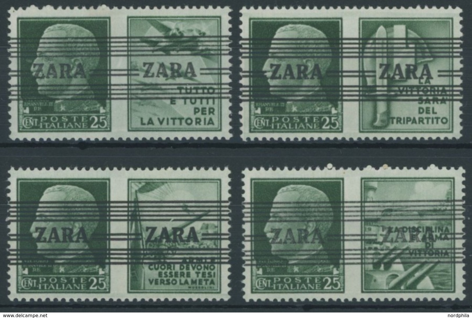 ZARA 35I-IV **, 1943, 25 C. + Propagandafelder, Aufdrucktype I, Postfrisch, 4 Prachtwerte, Fotobefund Kleyman, Mi. 270.- - German Occ.: Zara