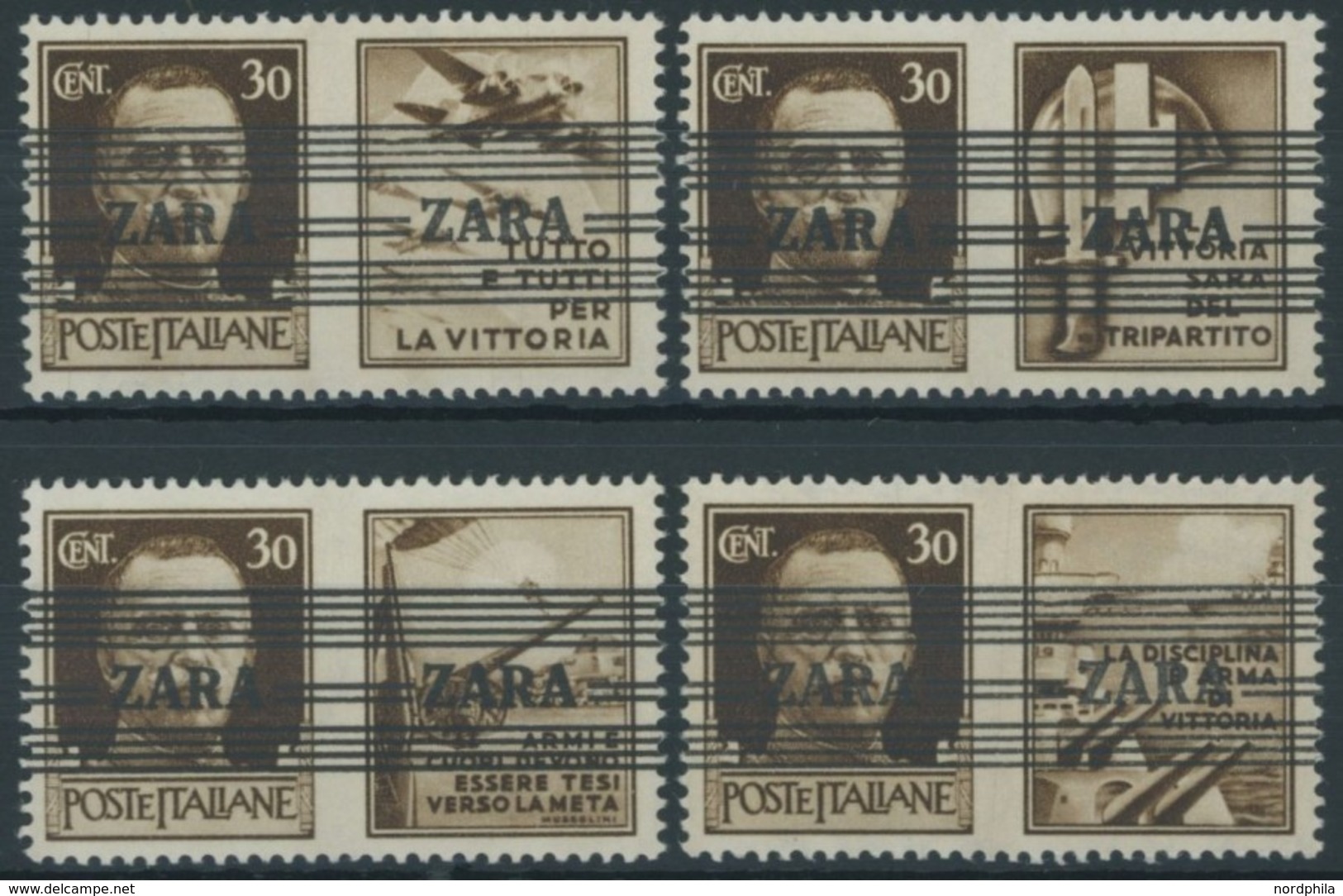 ZARA 36I-IV **, 1943, 30 C. + Propagandafelder, Aufdrucktype I, Postfrisch, 4 Prachtwerte, Fotobefund Kleyman, Mi. 220.- - German Occ.: Zara