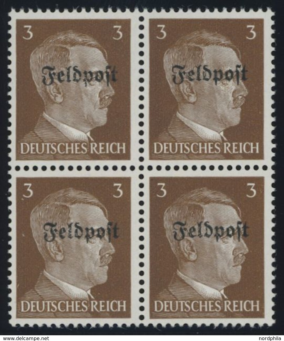 FELDPOSTMARKEN 17z VB **, 1945, 3 Pf. Ruhrkessel, Senkrechte Gummiriffelung, Im Viererblock, Postfrisch, Pracht, Mi. (28 - Besetzungen 1938-45