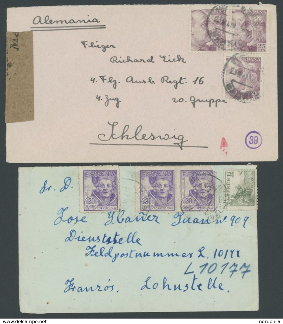 FELDPOST II. WK BELEGE 1943/4, Spanier In Deutscher Luftwaffe: 3 Verschiedene Briefe Mit Spanischen Marken Und Zensuren, - Ocupación 1938 – 45