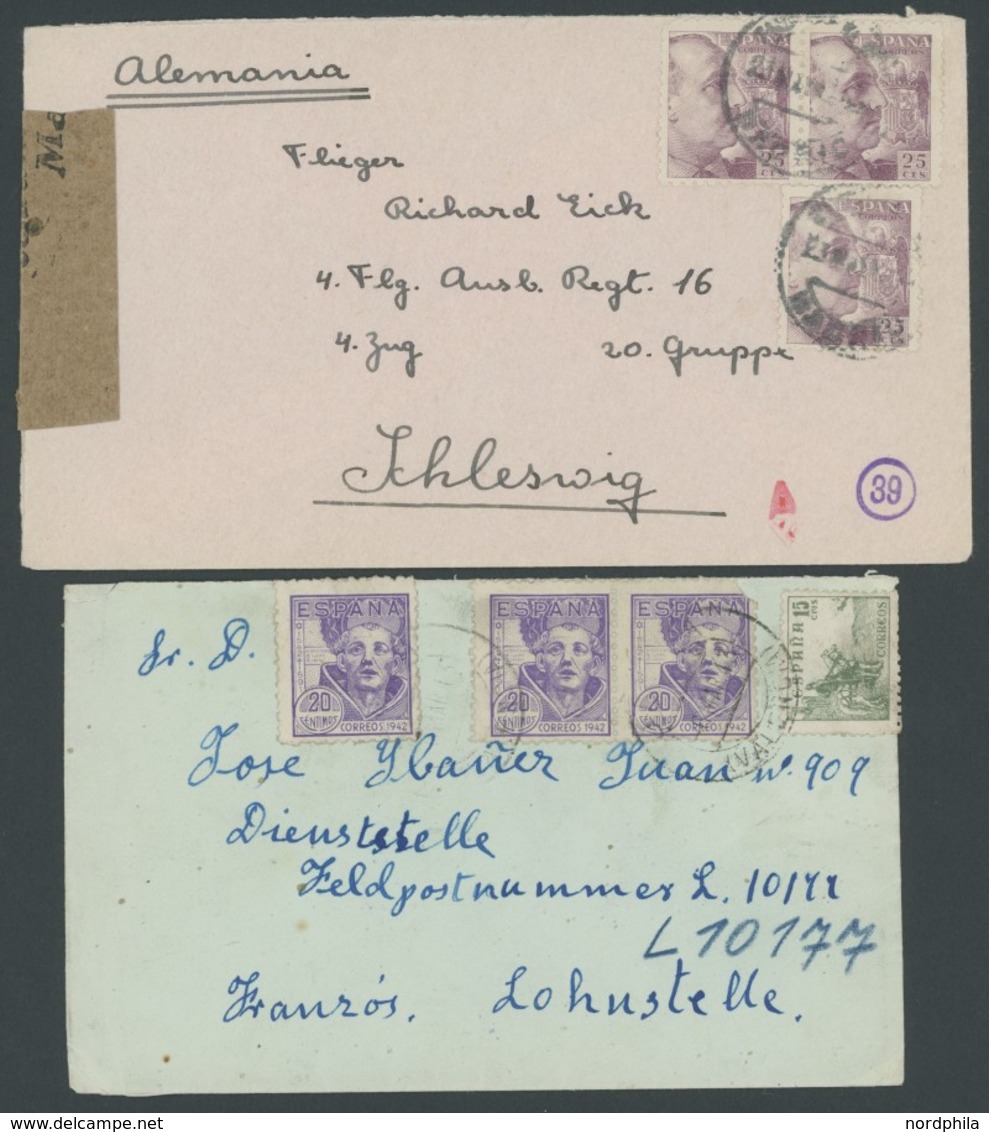 FELDPOST II. WK BELEGE 1943/4, Spanier In Deutscher Luftwaffe: 3 Verschiedene Briefe Mit Spanischen Marken Und Zensuren, - Occupation 1938-45