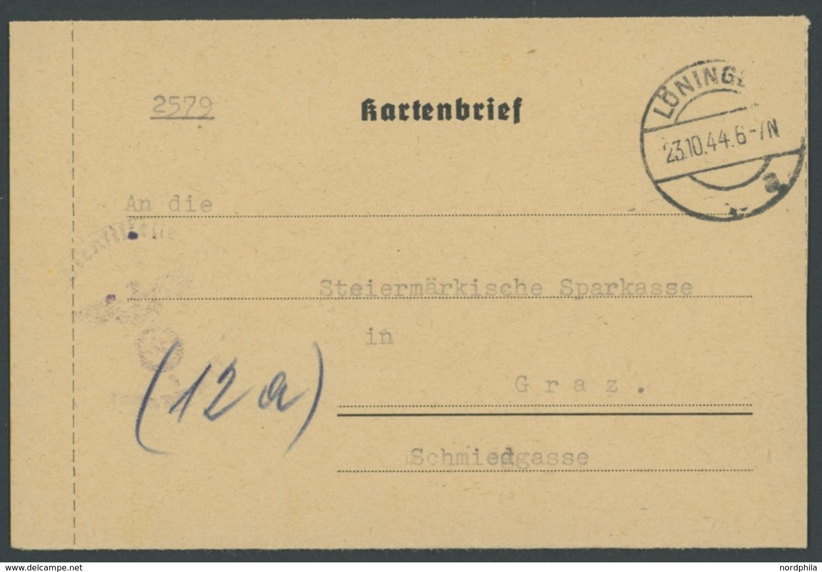 FELDPOST II. WK BELEGE 1944, FRUNDSBERG 10. SS PANZERDIVISION, FP-Nr 25520 (Änderung Von 25920), Kartenbrief LÖNINGEN Na - Besetzungen 1938-45