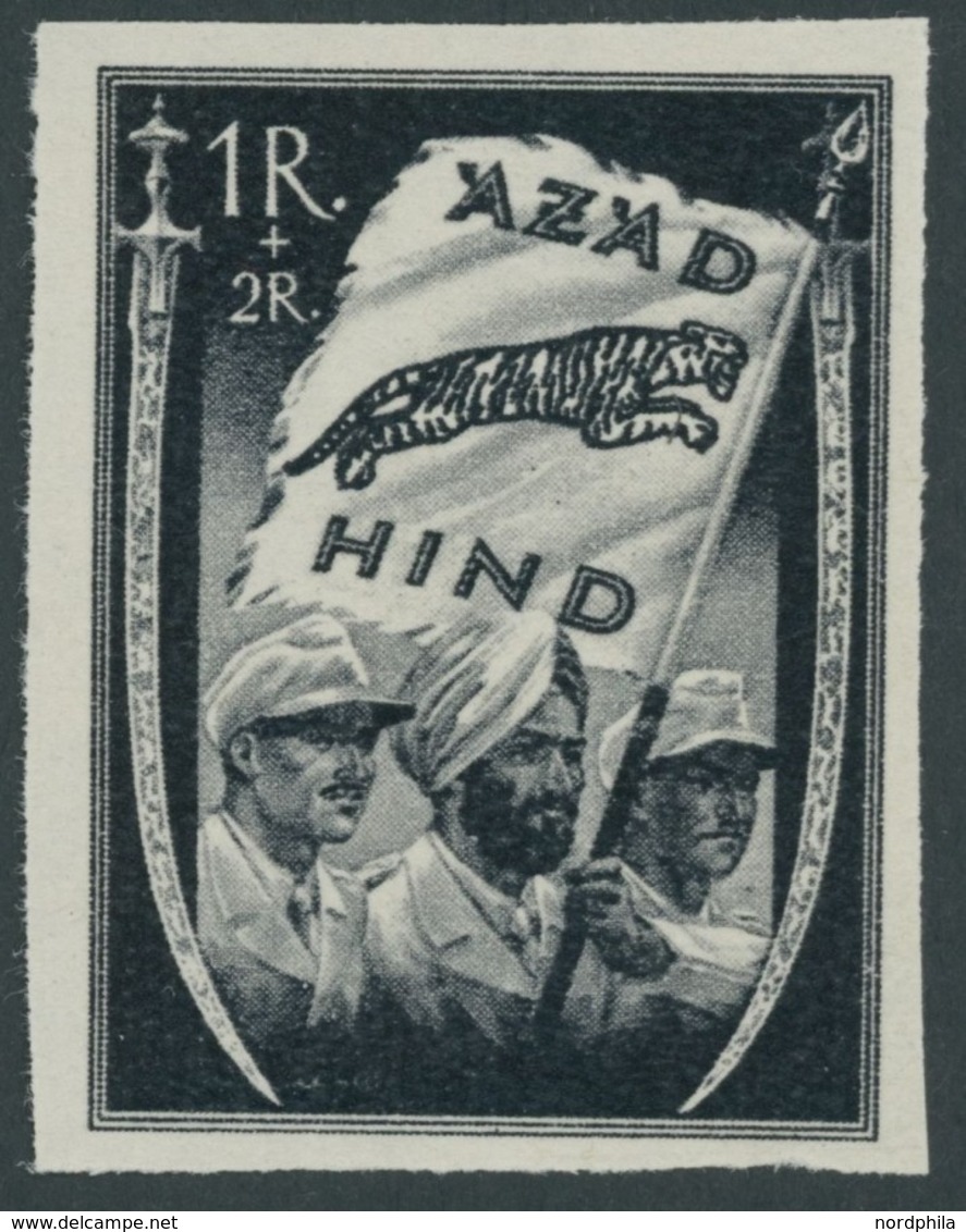 NATIONALES INDIEN VII Ba **, 1943, 1 R. + 2 R. Schwarz Inder Mit Fahne, Ungezähnt, Postfrisch, Pracht, R!, Fotoattest Zi - Occupation 1938-45