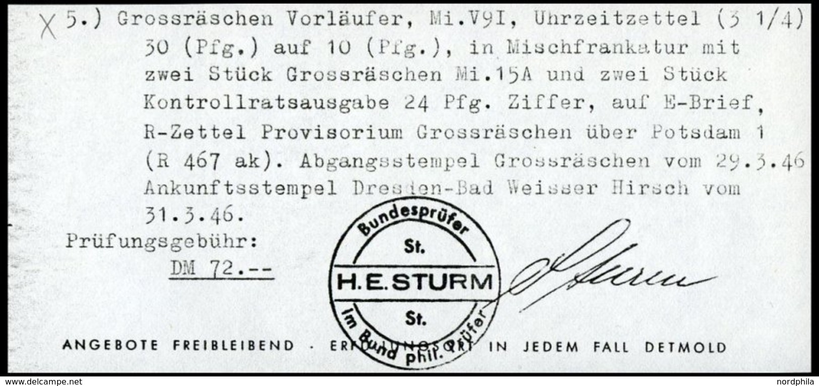 GROSSRÄSCHEN-VORLÄUFER V 9I BRIEF, 1945, 30 Pf. Uhrzeitklebezettel Mit Abart Wertangabe 10 Verbessert In 30 Mit Zusatz-M - Correos Privados & Locales
