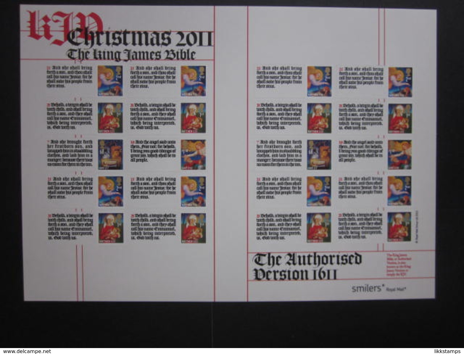 2011 ROYAL MAIL THE 400th ANNIVERSARY OF THE KING JAMES BIBLE GENERIC SMILERS SHEET. #SS0076 - Smilers Sheets