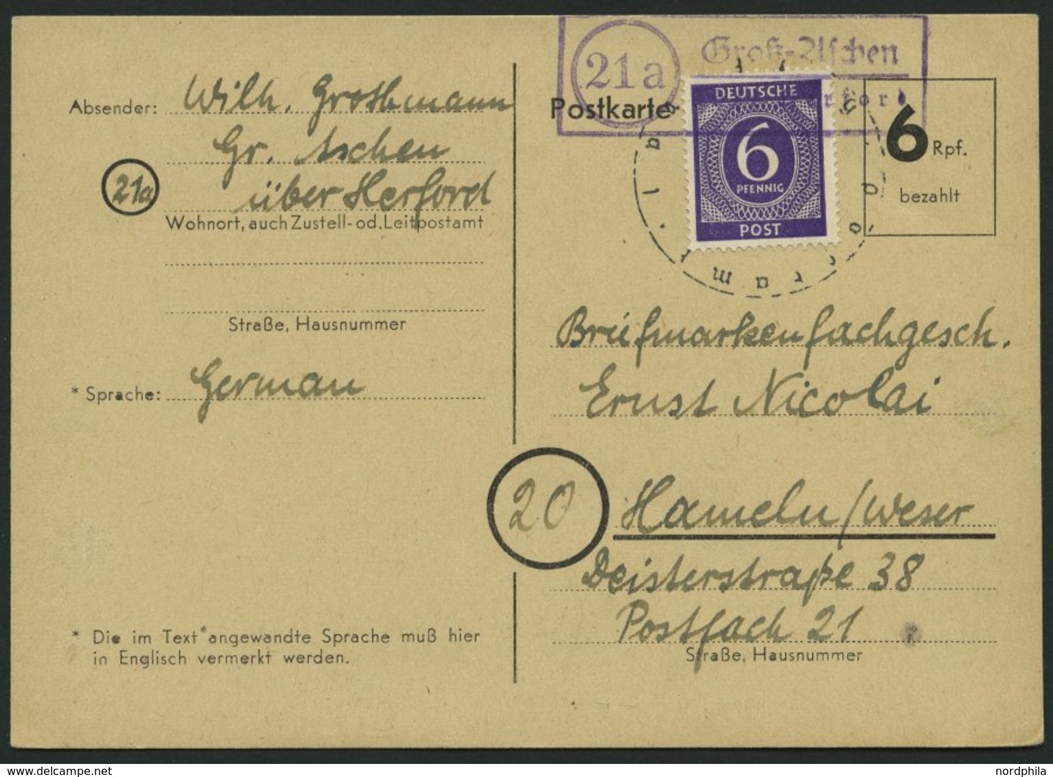 ALL. BES. AUFBRAUCHAUSGABEN P 672 BRIEF, 1946, 6 Pf. Schwarz Auf Hellsämisch Mit 6 Pf. Alliierte Besetzung, Postnebenste - Other & Unclassified