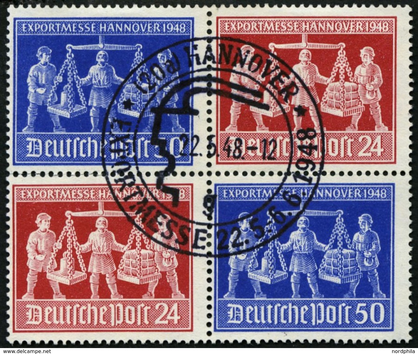 ALLIIERTE BES. V Zd 1 O, 1948, Exportmesse Im Viererblock, Ersttags-Sonderstempel, Pracht, Gepr. Schlegel, Mi. (80.-) - Otros & Sin Clasificación