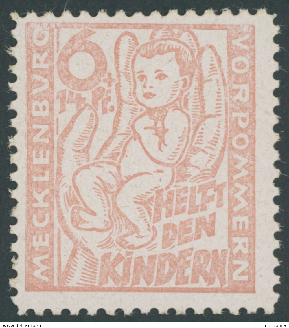 MECKLENBURG-VORPOMMERN 26b **, 1945, 6 Pf. Hellrötlichorange Kinderhilfe, Pracht, Gepr. Kramp, Mi. 160.- - Other & Unclassified