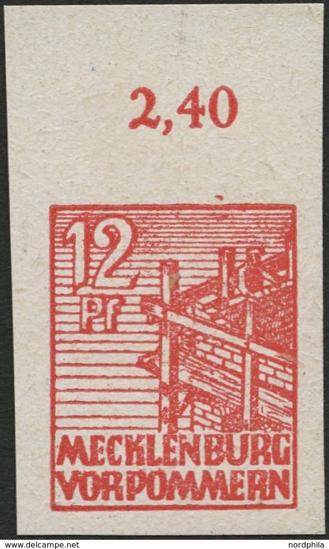 MECKLENBURG-VORPOMMERN 36xaU **, 1946, 12 Pf. Dunkelgraurot, Kreidepapier, Ungezähnt, Pracht, Mi. 60.- - Otros & Sin Clasificación