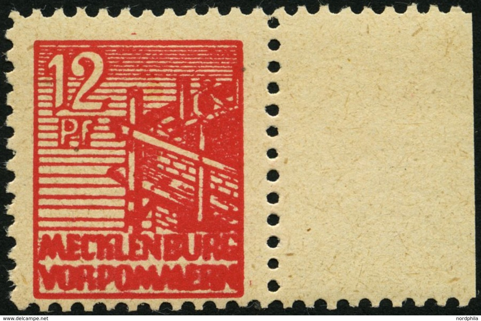 MECKLENBURG-VORPOMMERN 36yf **, 1946, 12 Pf. Dunkelrosa, Graues Papier, Pracht, Gepr. Kramp, Mi. 120.- - Otros & Sin Clasificación