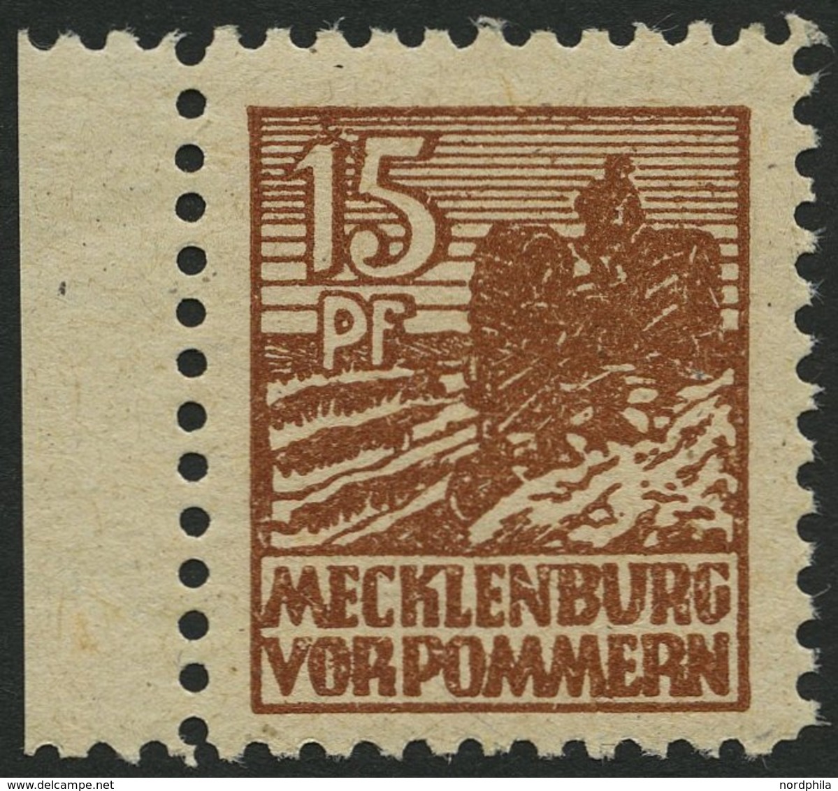 MECKLENBURG-VORPOMMERN 37ybb **, 1946, 15 Pf. Schwärzlichgelbbraun, Graues Papier, Pracht, Gepr. Kramp, Mi. 180.- - Otros & Sin Clasificación