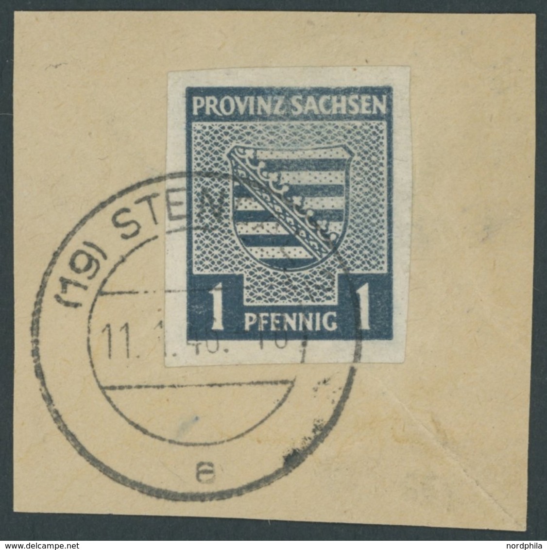 PROVINZ SACHSEN 66Y BrfStk, 1945, 1 Pf. Schwärzlichgrünlichblau, Wz. 1Y, Auf Briefstück, Die Obere Hälfte Der Marke Wurd - Otros & Sin Clasificación