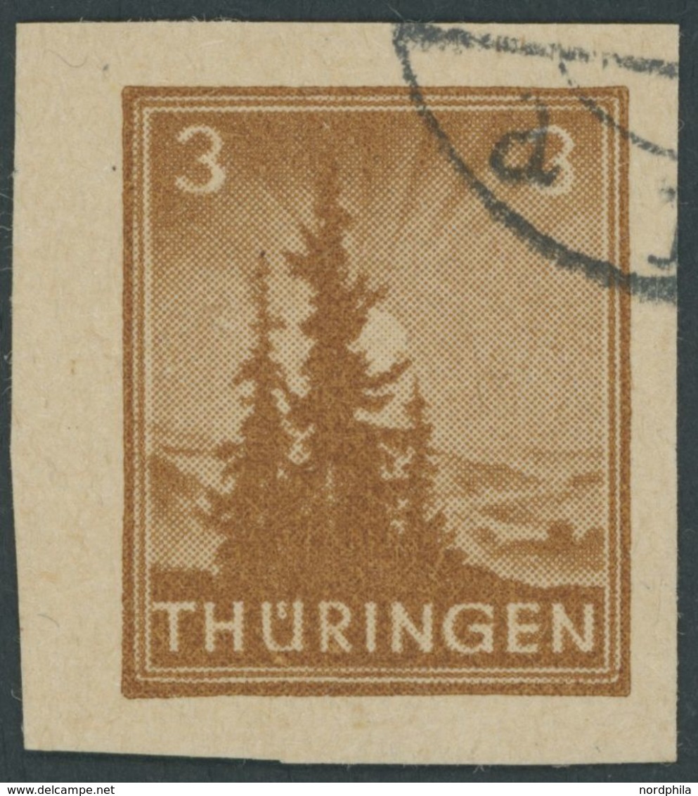 THÜRINGEN 92V2 O, 1946, Versuchsdruck: 3 Pf. Braunocker, Pracht, Gepr. Sturm, Mi. 240.- - Other & Unclassified