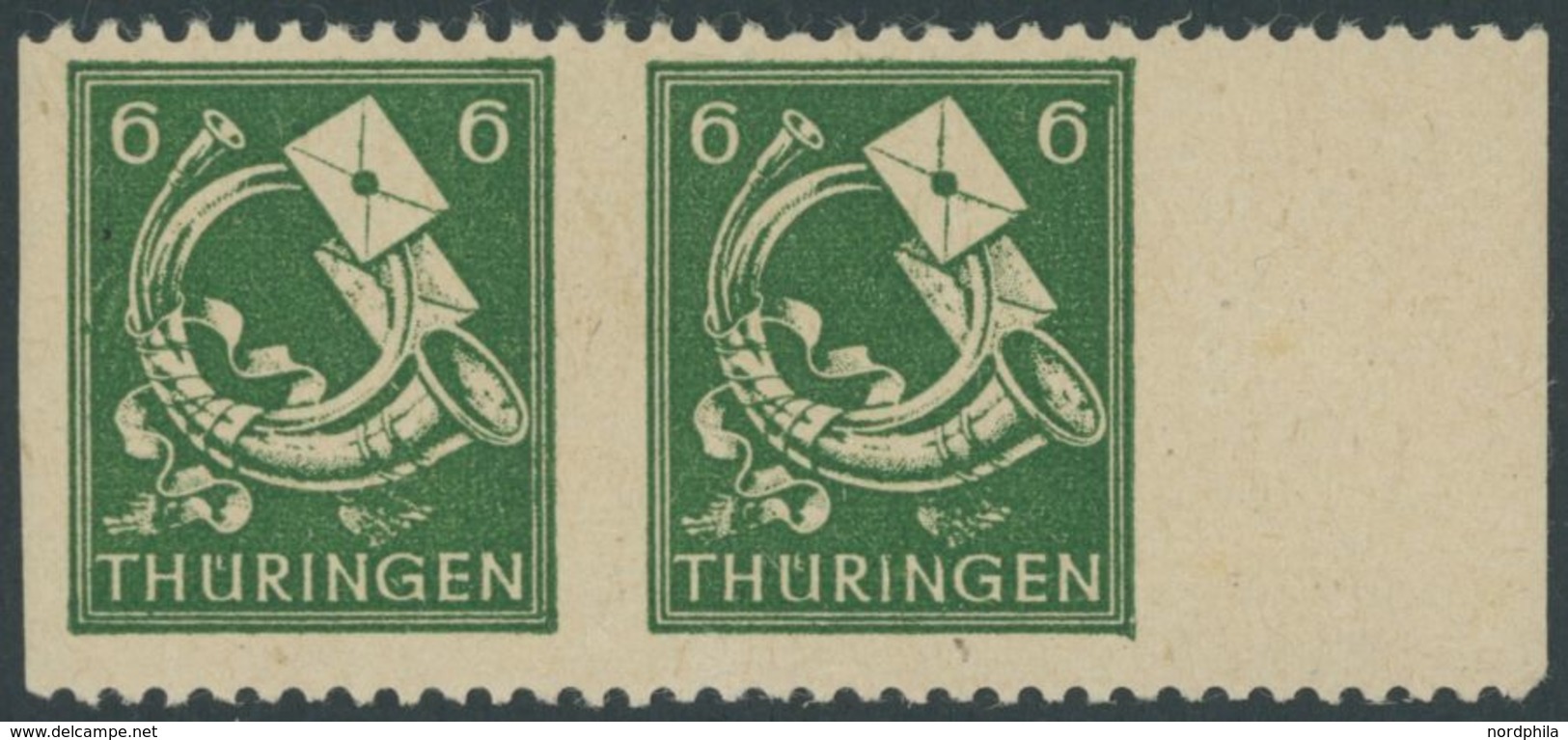 THÜRINGEN 95AXatUs**, *, 1945, 6 Pf. Dunkelgrün, Vollgummierung, Gelblichgraues Papier, Senkrecht Ungezähnt, Im Waagerec - Otros & Sin Clasificación