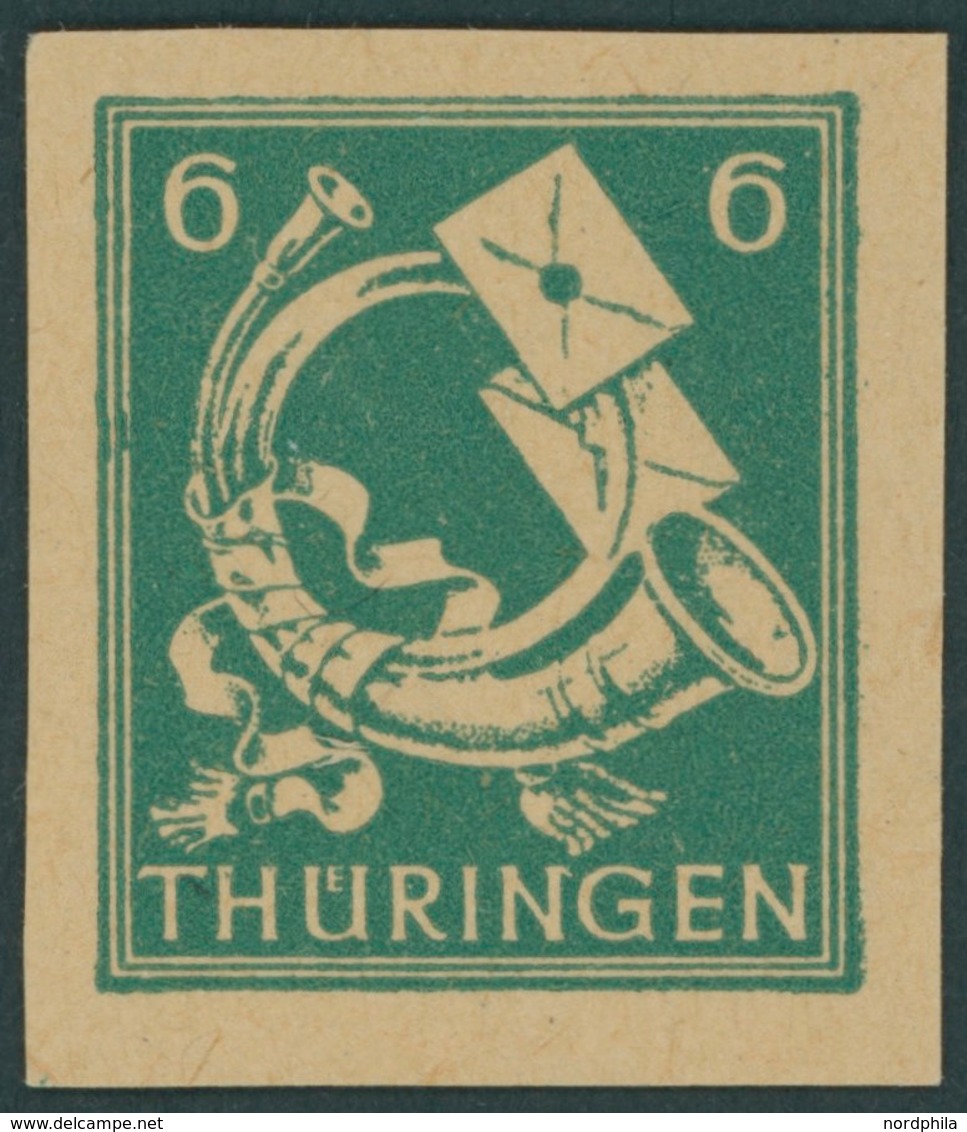 THÜRINGEN 95AYbyU **, 1945, 6 Pf. Schwärzlichbläulichgrün, Spargummierung, Gelblichgraues Papier, Ungezähnt, Pracht, Mi. - Other & Unclassified